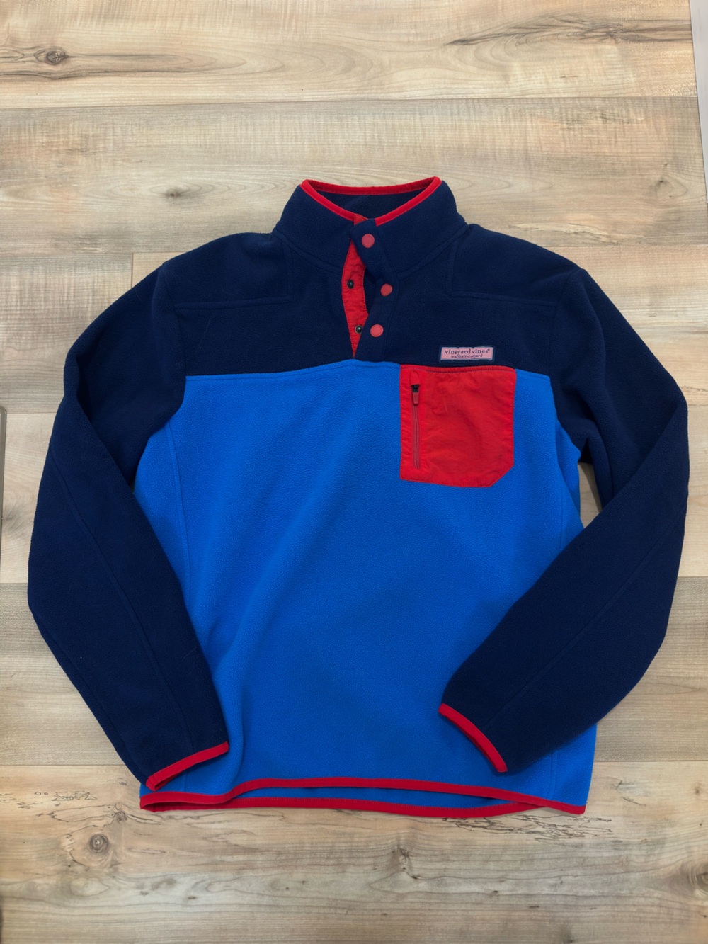 Vineyard Vines Color Block Navy, Royal Blue & Red Fleece Pullover